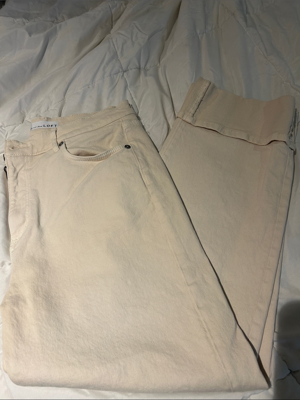 LOFT Cream High-Rise Straight Jeans